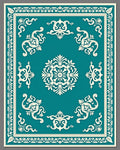 Turquoise White Scrollwork Medallion Border Rug