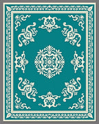 Turquoise White Scrollwork Medallion Border Rug