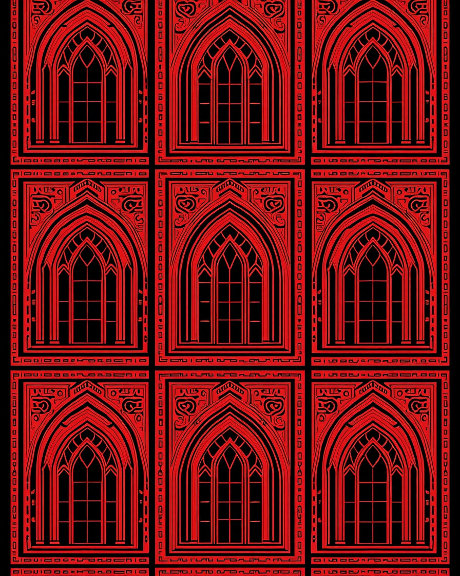 Gothic Red Arched Window Repeat Rug