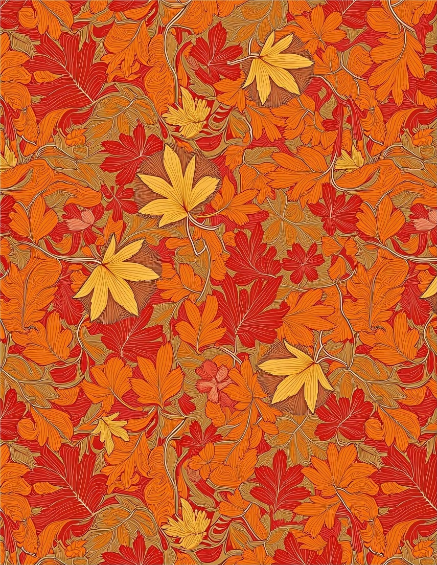Autumnal Red Orange Leafy Vine Rug