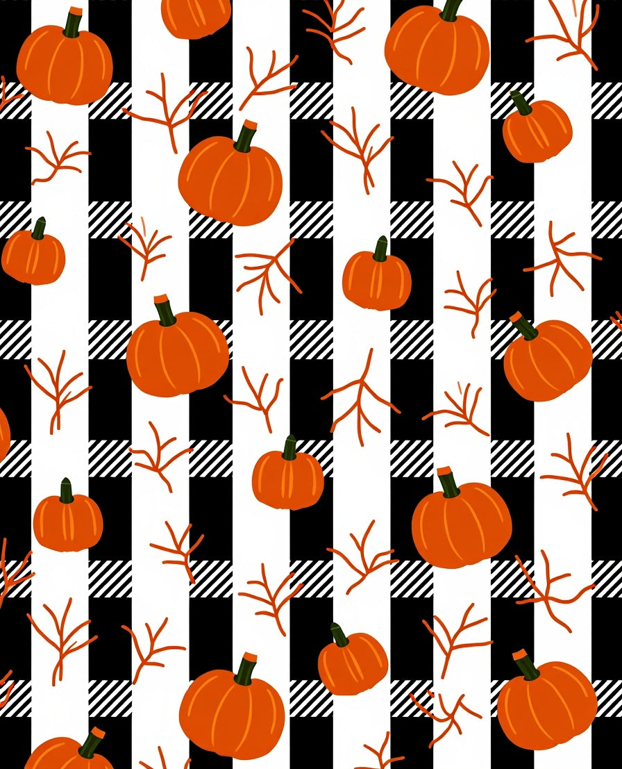 Orange Pumpkins Black White Buffalo Plaid Rug