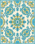 Aqua Yellow Floral Medallion Rug