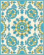 Aqua Yellow Floral Medallion Rug