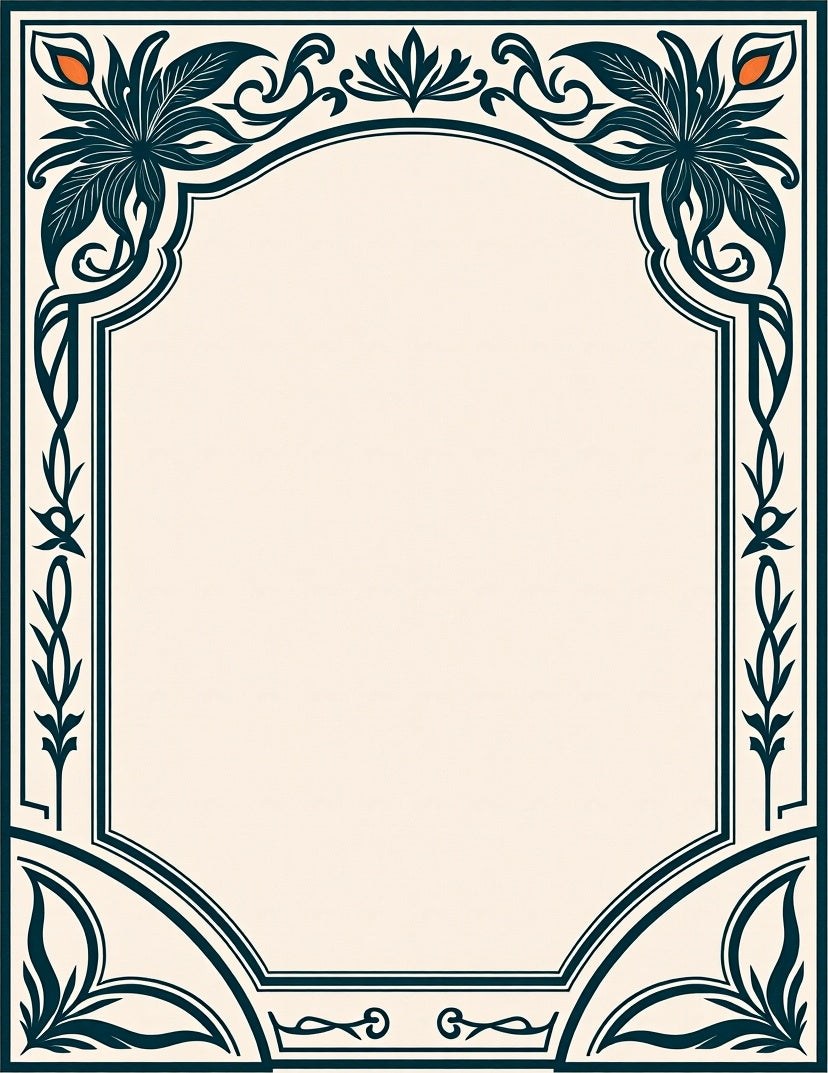 Dark Teal Floral Archway Frame Rug