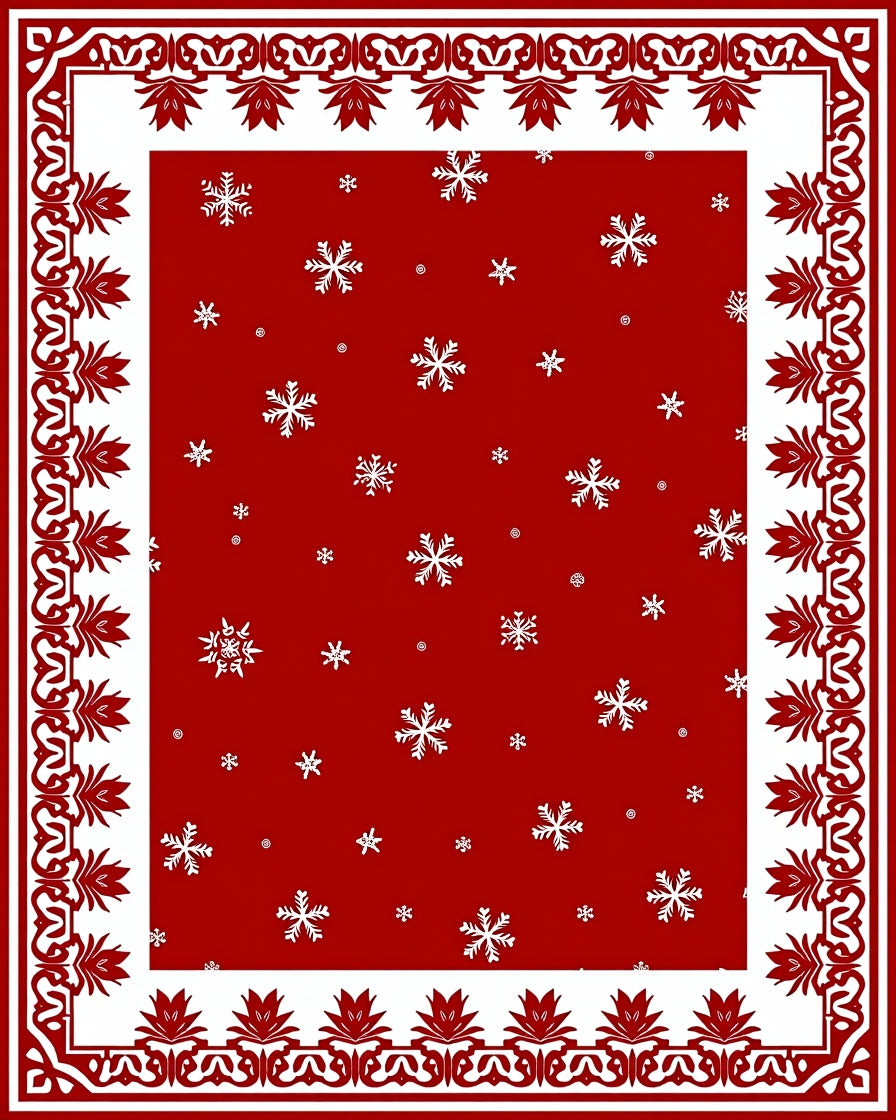 Festive Red Snowflake Border Rug