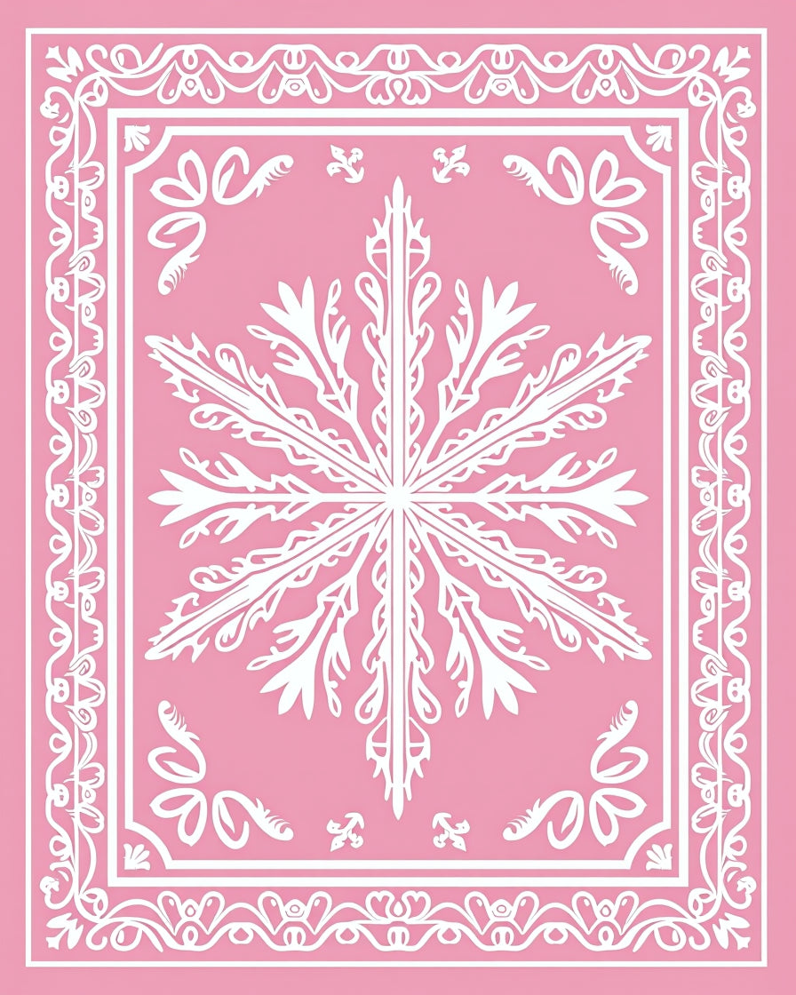 Feminine Pink Lace Snowflake Medallion Rug