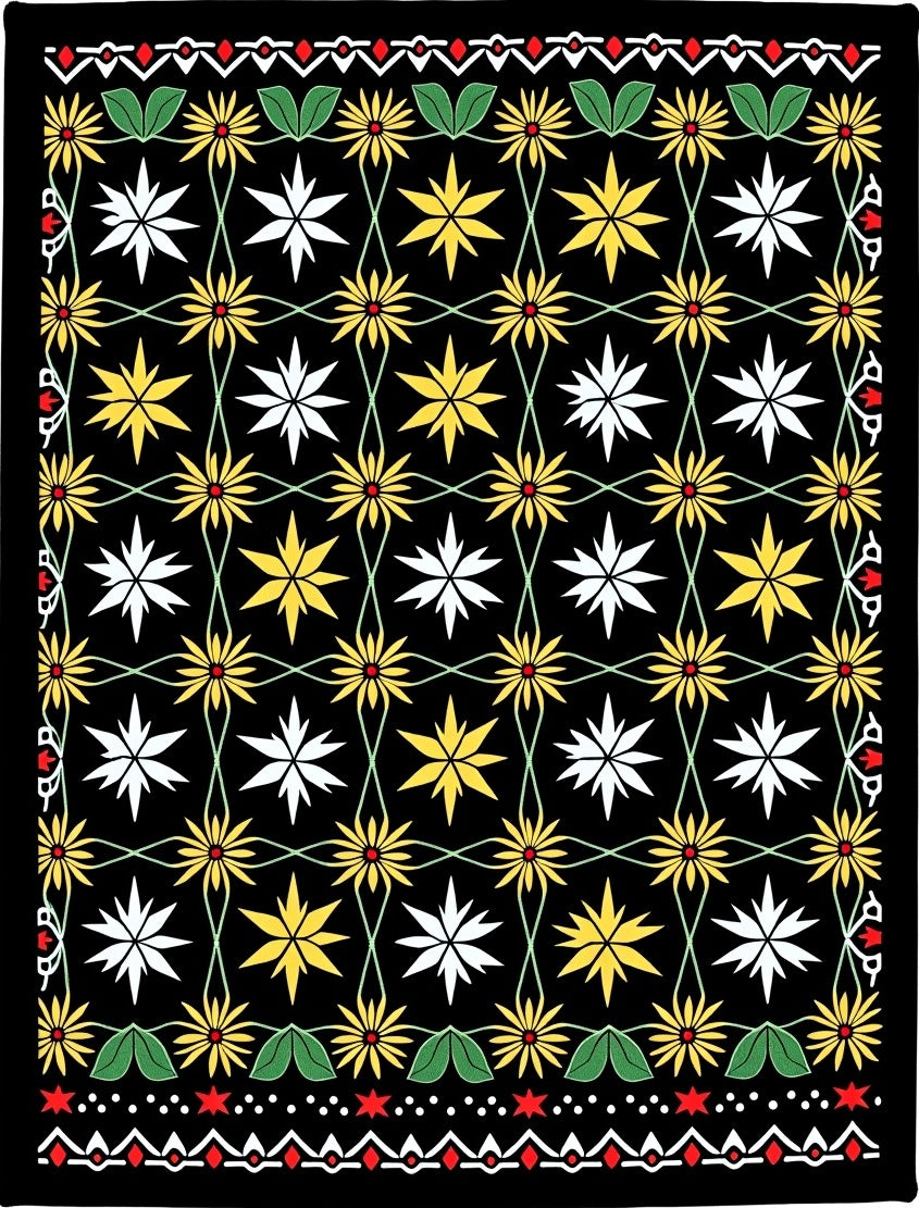 Black Garden Floral Vine Medallion Rug