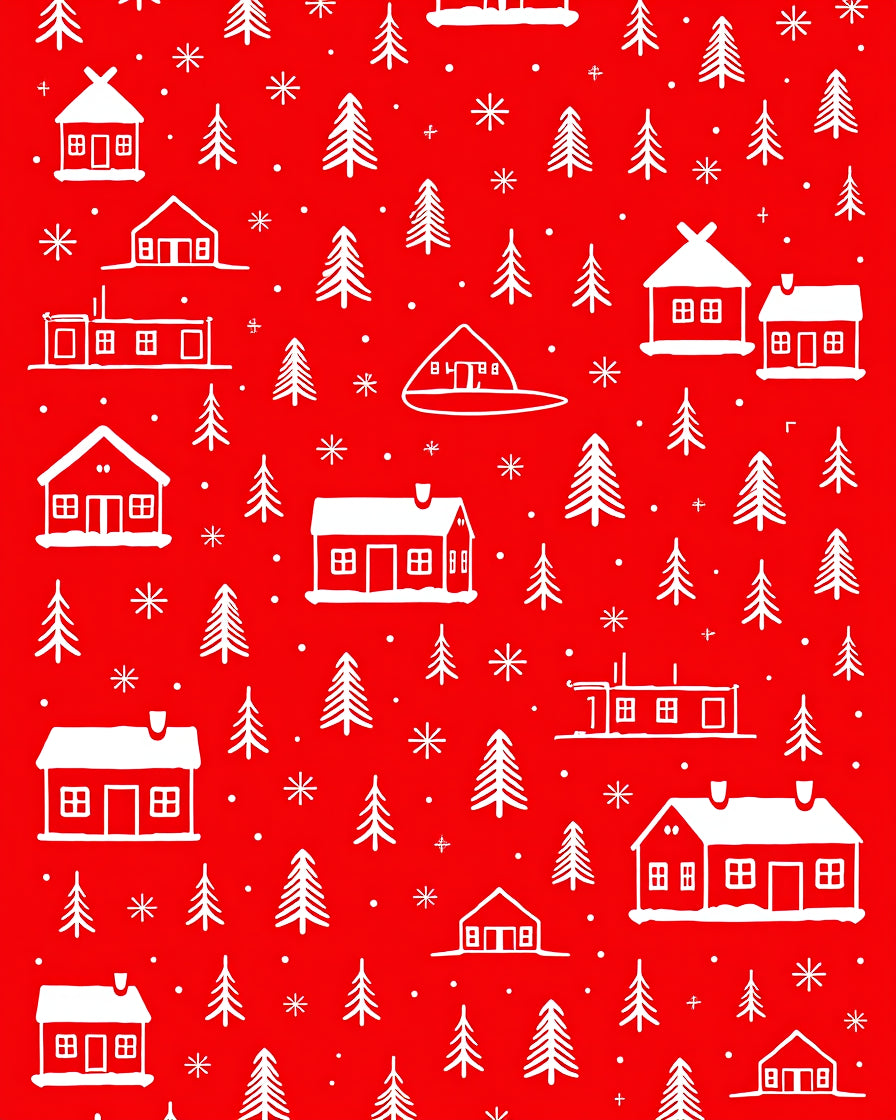 Winter Village Snowflakes Red White Rug