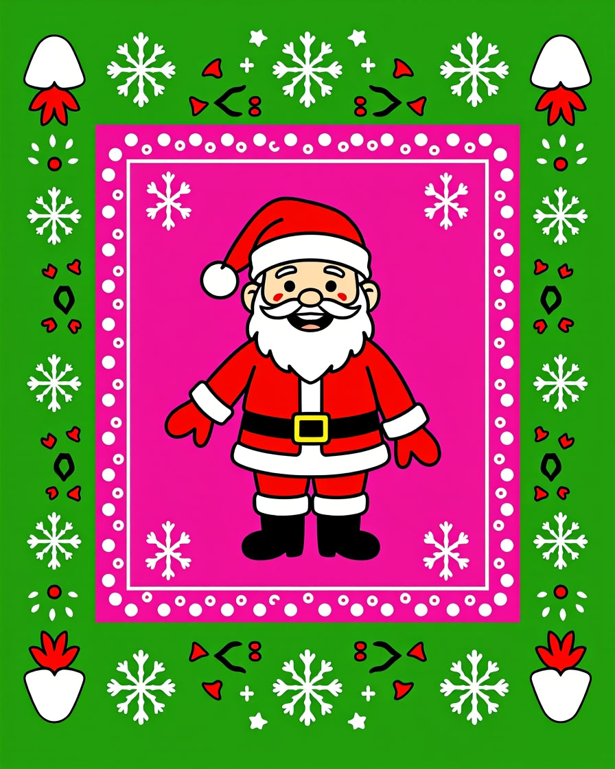 Vibrant Pink Festive Santa Snowflakes Rug