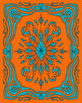 Bright Orange Teal Floral Medallion Border Rug