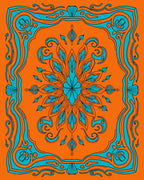 Bright Orange Teal Floral Medallion Border Rug