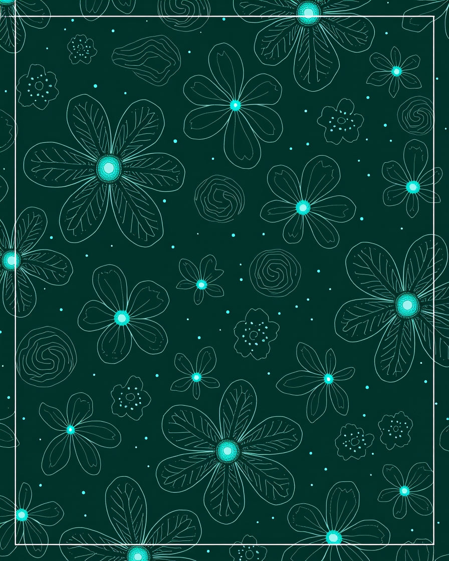 Teal Floral Outline Swirl Accent Rug