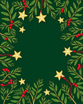 Green Red Gold Star Foliage Garland Rug