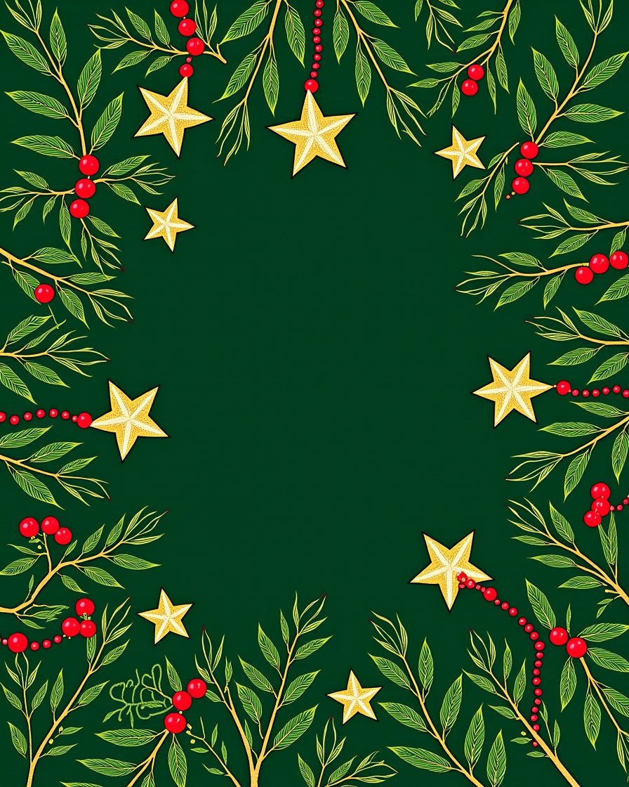 Green Red Gold Star Foliage Garland Rug