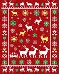 Red Reindeer Snowflake Holiday Scene Rug