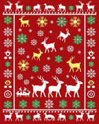 Red Reindeer Snowflake Holiday Scene Rug