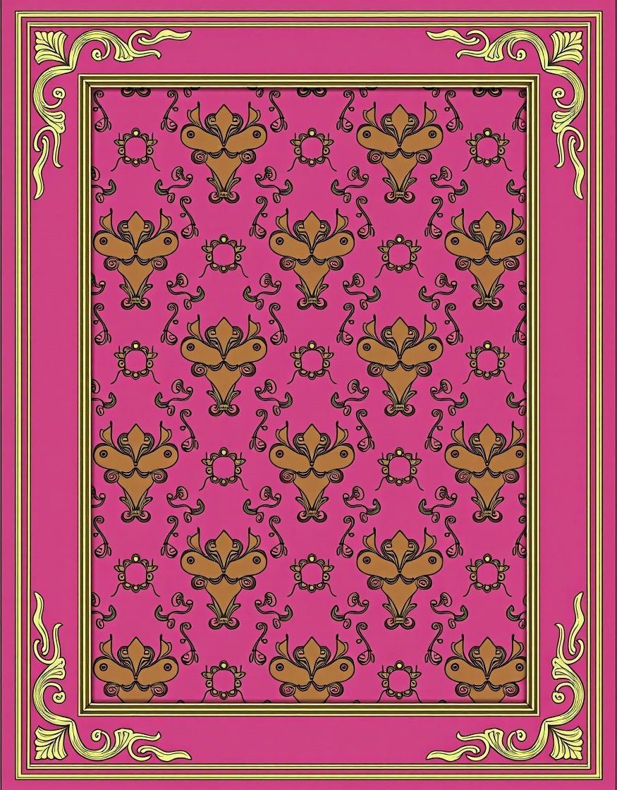 Ornate Rococo Pink Gold Floral Rug