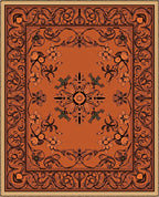 Fiery Orange Floral Medallion Accent Rug
