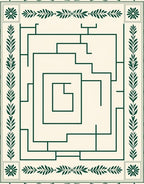 Cream and Emerald Maze Botanical Border Rug