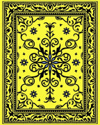 Vibrant Yellow Black Floral Medallion Rug