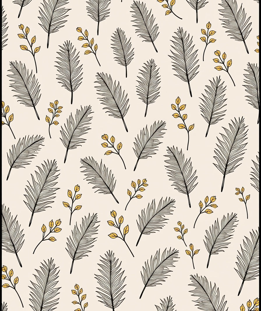 Natural Fern Leaf Gold Accents Rug