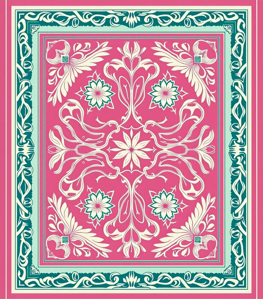 Vibrant Pink Floral Art Nouveau Rug
