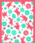 Coral Easter Bunnies Teal Flowers Round Rug