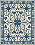Deep Blue Floral Medallion Scrollwork Rug