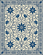 Deep Blue Floral Medallion Scrollwork Rug