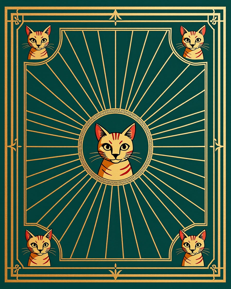 Golden Cat Sunburst Art Deco Rug