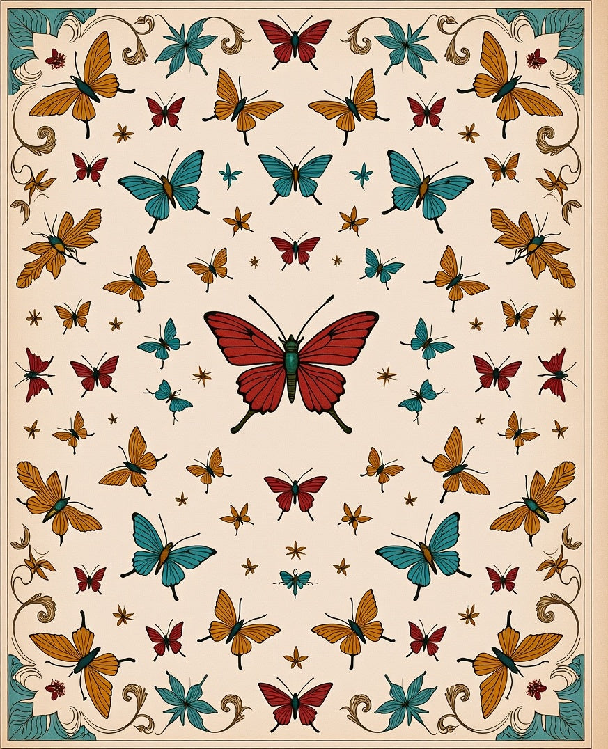 Whimsical Butterfly Garden Medallion Rug