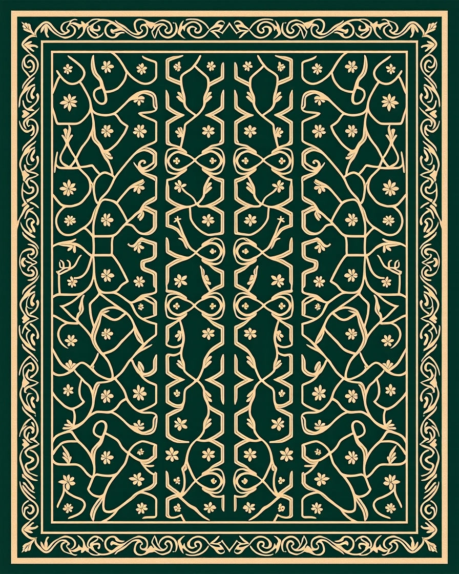 Emerald Golden Floral Vine Lattice Rug