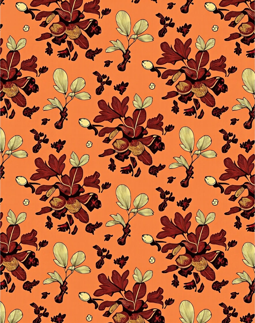 Rust Colored Floral Seedpod Cluster Rug