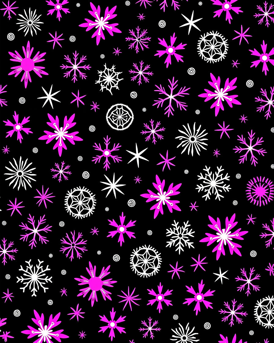 Bright Pink White Snowflake Medley Rug