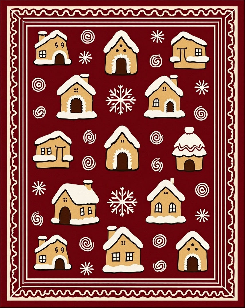 Cozy Gingerbread Houses Festive Red Rug