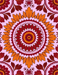 Crimson Orange Floral Sunburst Mandala Rug