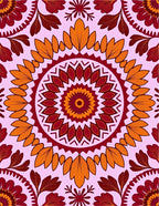 Crimson Orange Floral Sunburst Mandala Rug