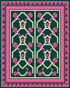 Emerald Pink Geometric Floral Lattice Rug