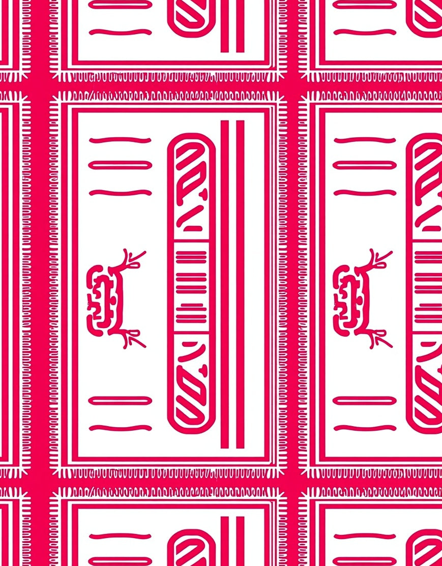 Bold Pink Egyptian Hieroglyph Rectangles Rug