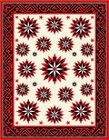 Red Black Cream Starburst Border Rug