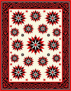 Red Black Cream Starburst Border Rug