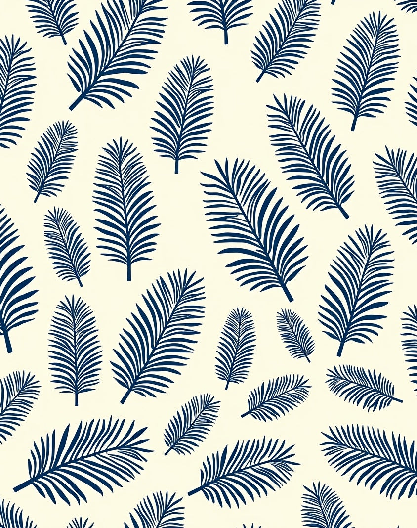 Navy Blue Botanical Frond Print Rug