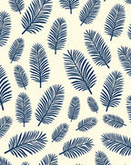 Navy Blue Botanical Frond Print Rug