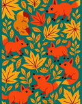 Playful Orange Fox Autumn Leaves Teal Rug