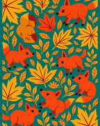 Playful Orange Fox Autumn Leaves Teal Rug
