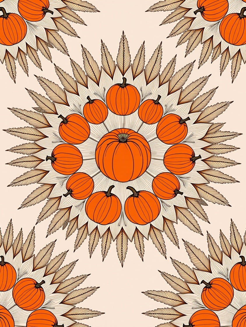 Orange Pumpkin Mandala Autumn Foliage Rug