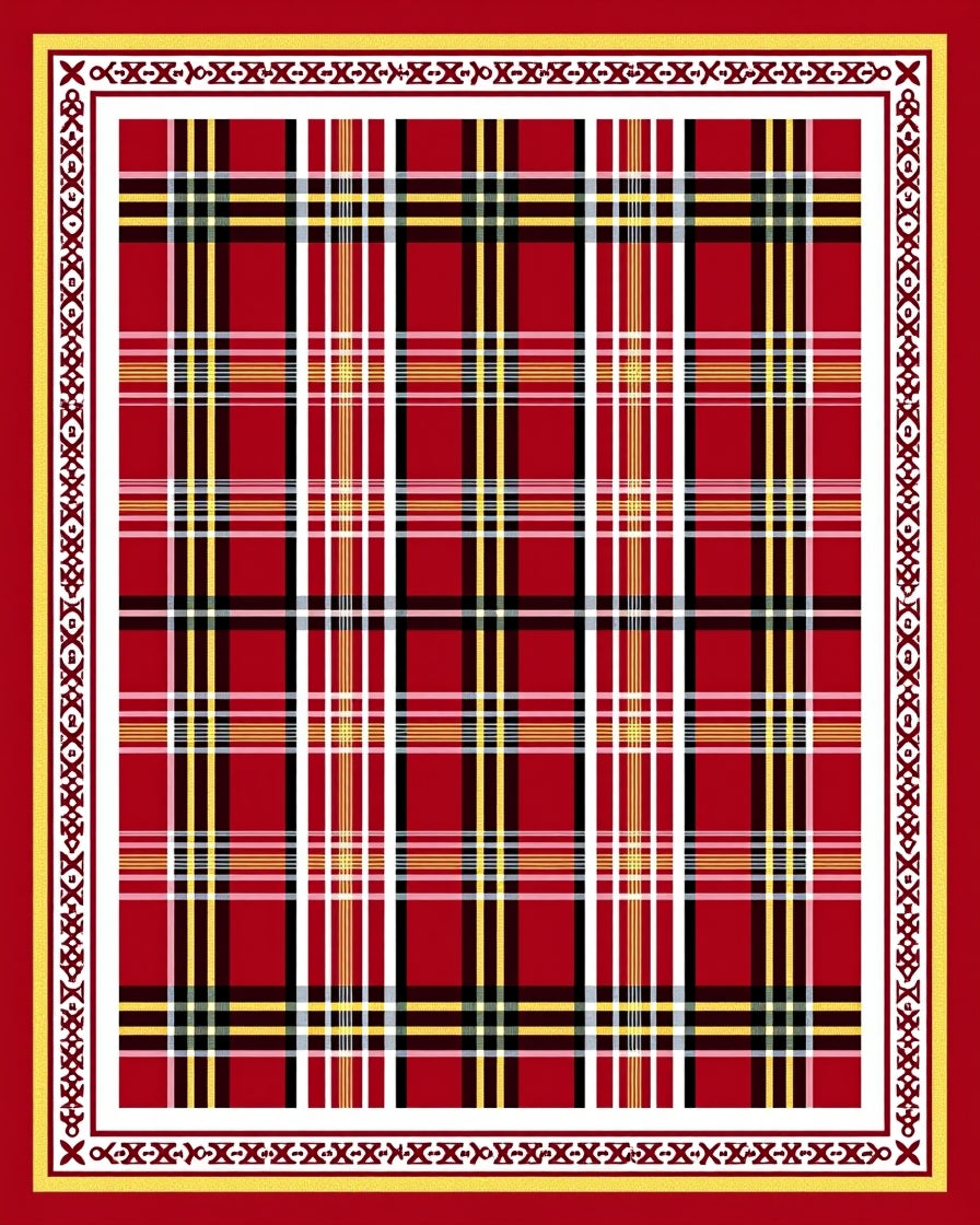 Bold Red Tartan Plaid Border Rug
