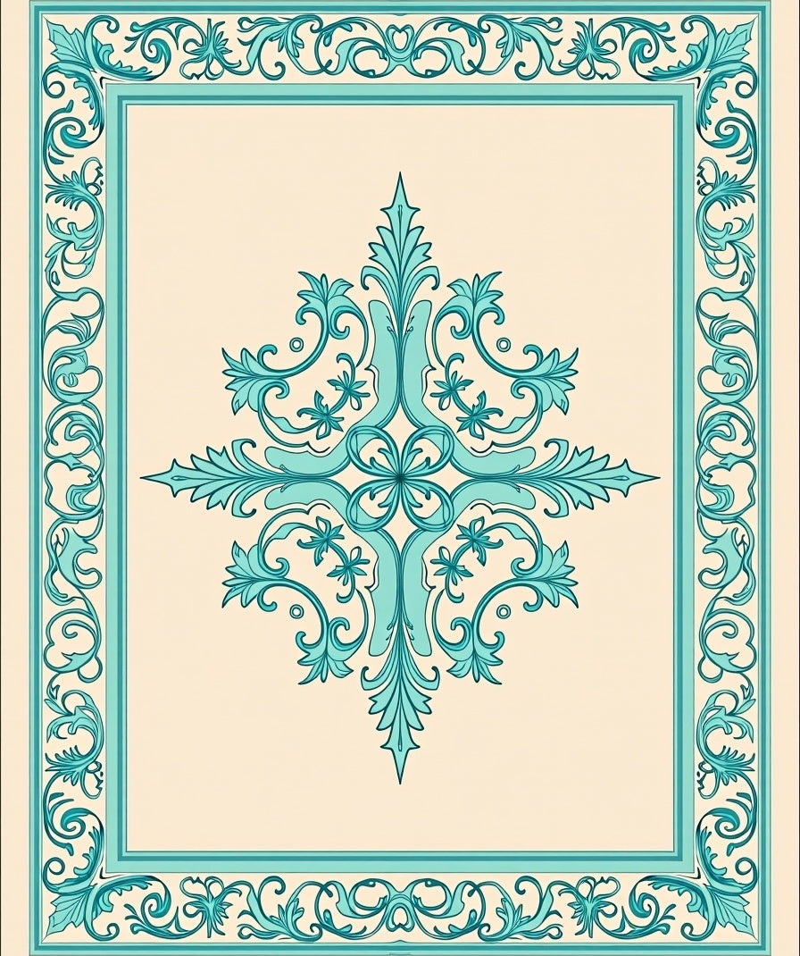 Elegant Teal Floral Scroll Ornament Rug