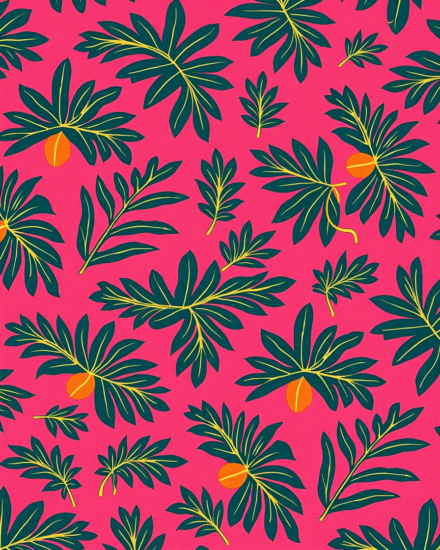 Tropical Pink Leaf Fruit Composition Rug
