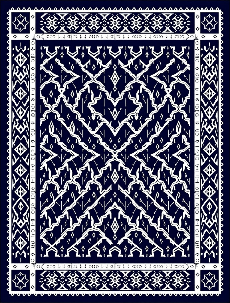 Dark Navy White Geometric Abstract Rug